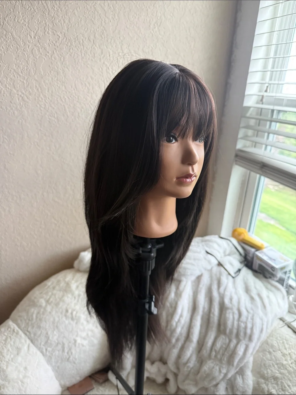 Layered 22 inch Wig dark brown natural black wolf cut butterfly long